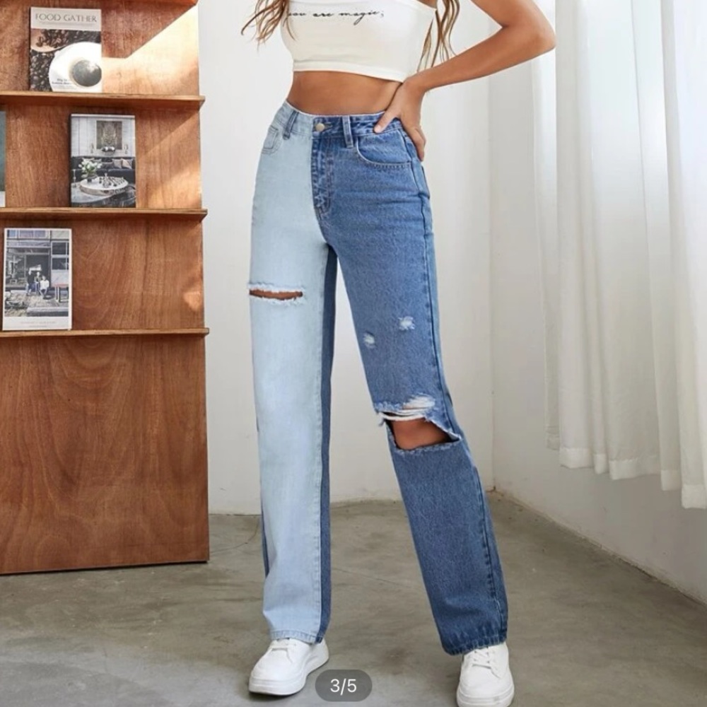 Two toned straight leg jeans